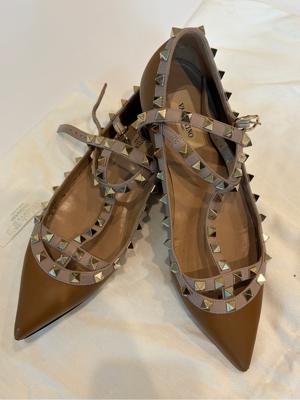 Brown/Nude Valentino Rockstud Caged Flats — Size 37